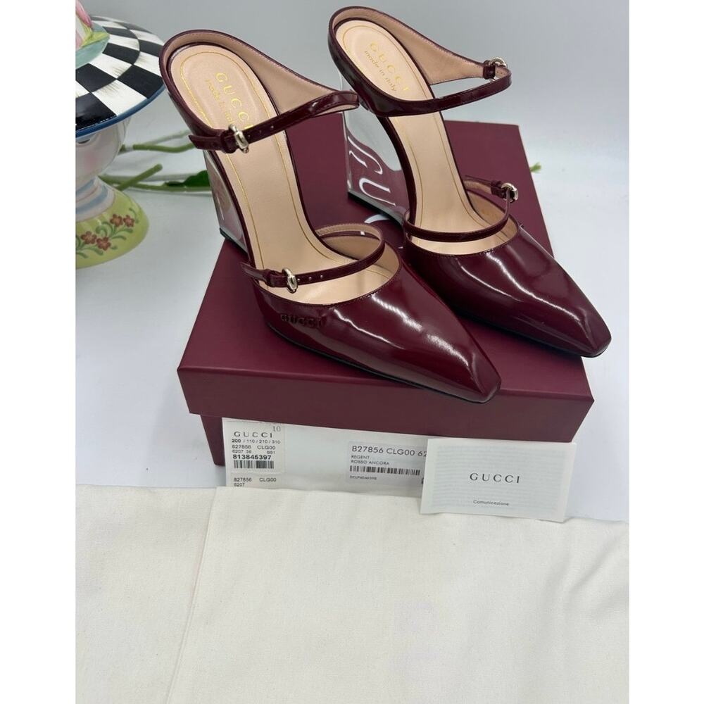 Women's Gucci calf skin Rosso wedge mules size 38 made in Italy - Picture 4 of 14